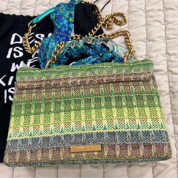 Kurt Geiger Woven Green and Blue Shoulder Bag - Picture 3 of 8